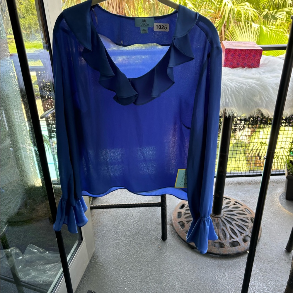NWT CeCE blouse. Royal blue. NEW size XL fits like a Large